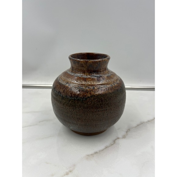Ronnie Lowery Just Muddin Pottery Stoneware Vase Brown Glaze 2017 Signed Studio - Picture 3 of 12